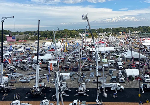 The Utility Expo drone shot of outdoor exhibits
