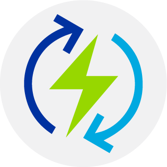 Alternative Power light blue and dark blue rotating green lightning bolt white background circle