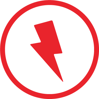Electric Transmission red lightning bolt with white background circle