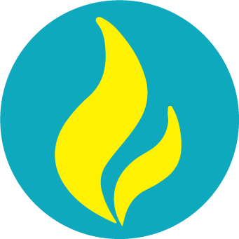 Natural Gas Transmission yellow flame icon with teal background circle