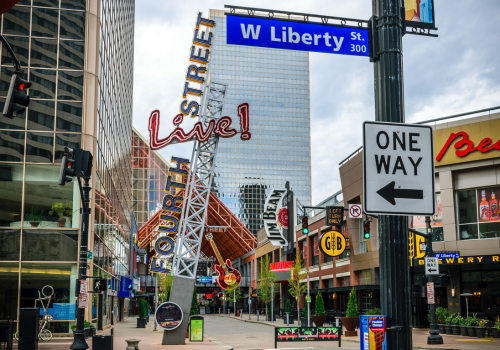 Louisville, Kentucky, USA - April 10, 2016: Fourth Street Live, an entertainment and retail complex located in Louisville Kentucky.