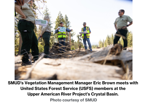 SMUD’s Vegetation Management Manager Eric Brown meets with United States Forest Service (USFS) members at the Upper American River Project’s Crystal Basin  