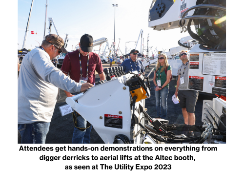 Attendees get hands-on demonstrations on everything from digger derricks to aerial lifts at the Altec booth, as seen at The Utility Expo 2023