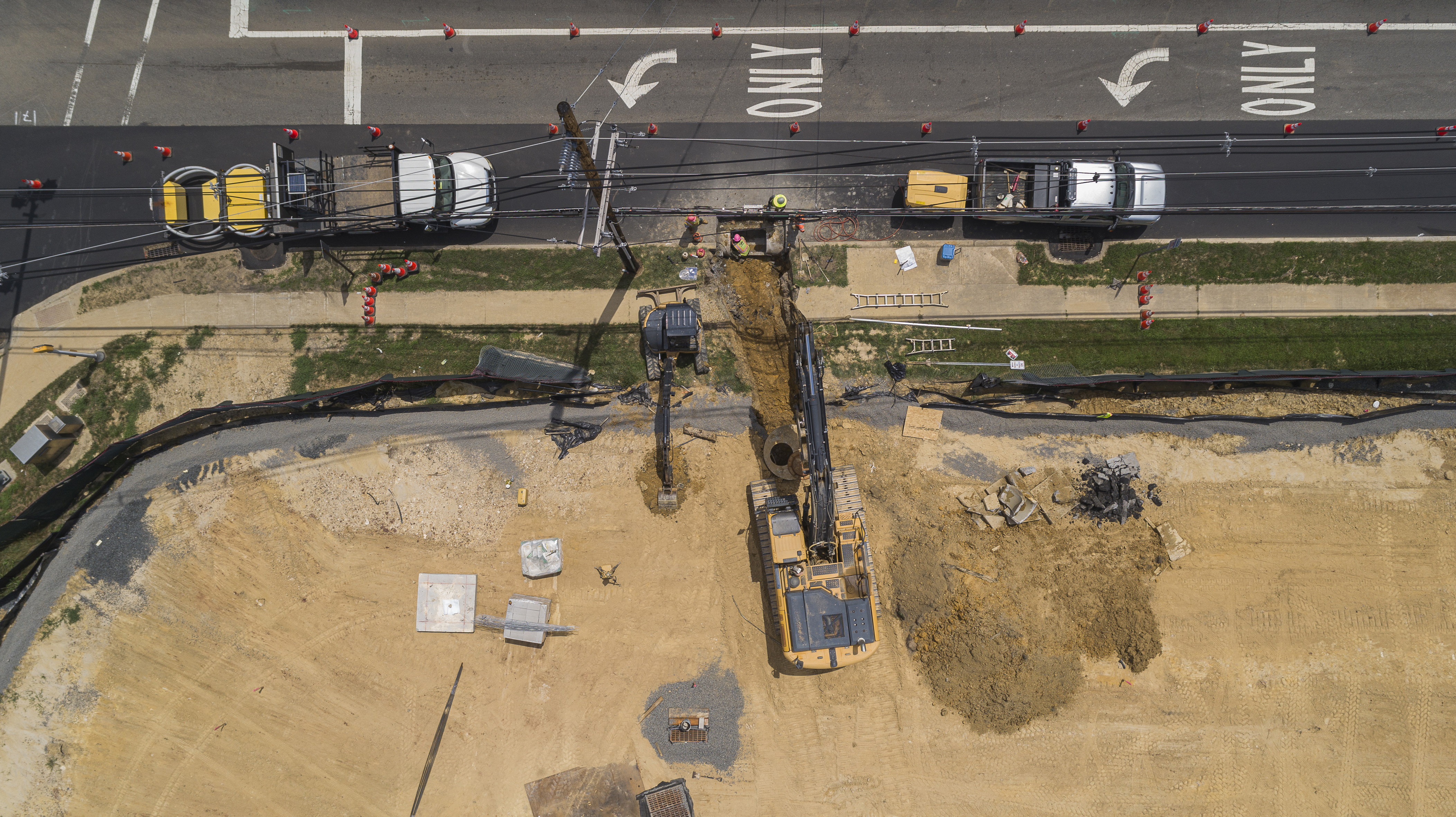 Construction site. The top view, directly above "bird's eye" aerial view.