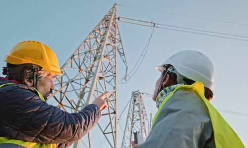 2 utility workers talking