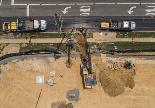Construction site. The top view, directly above "bird's eye" aerial view.