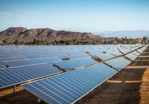 Industrial scale photovoltaic solar field installation in Rosamond, Kern County, California.