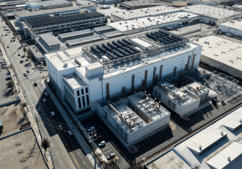 Afternoon sun shines on a data center facility in Vernon, California, USA.