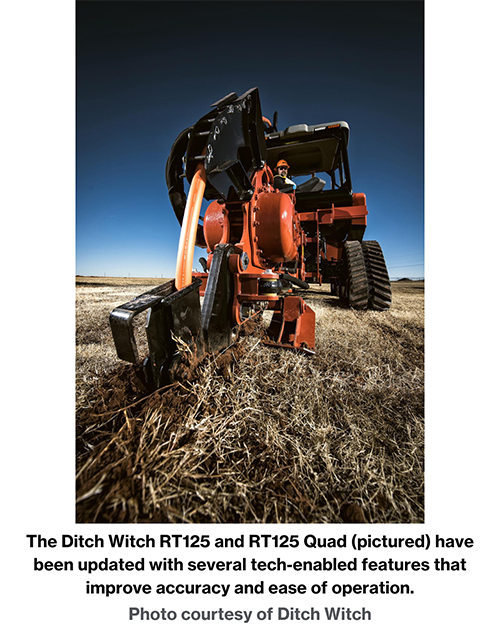 The Ditch Witch RT125 and RT125 Quad (pictured) have been updated with several tech-enabled features that improve accuracy and ease of operation. Photo courtesy of Ditch Witch.