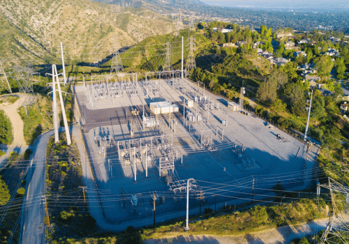 Aerial of power grid plant.