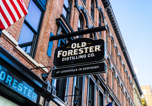 LOUISVILLE, KY, USA - JULY 24, 2018: Old Forester, owned by Kentucky Straight Bourbon Whiskey and produced by the Brown-Forman Corporation, is the longest running bourbon in the market.