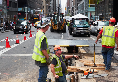 New York City, USA - October 15, 2014: construction workers in New York City
