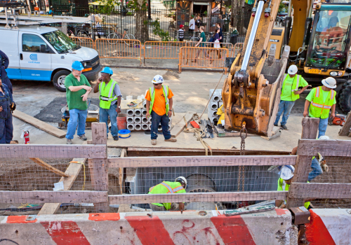 New York, USA. June 28th 2014: Construction along a busy street in New York City