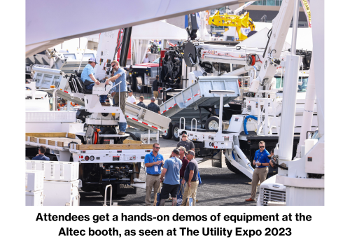 Attendees get a hands-on demos of equipment at the  Altec booth, as seen at The Utility Expo 2023