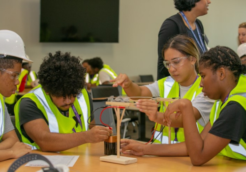 Students trying out utility work 