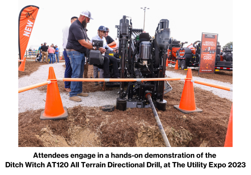 Attendees engage in a hands-on demonstration of the  Ditch Witch AT120 All Terrain Directional Drill, at The Utility Expo 2023